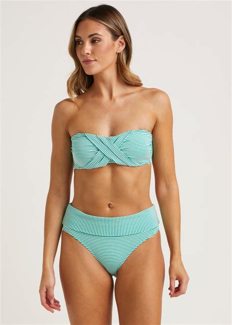 Green Stripe Textured Bandeau Bikini Top Matalan