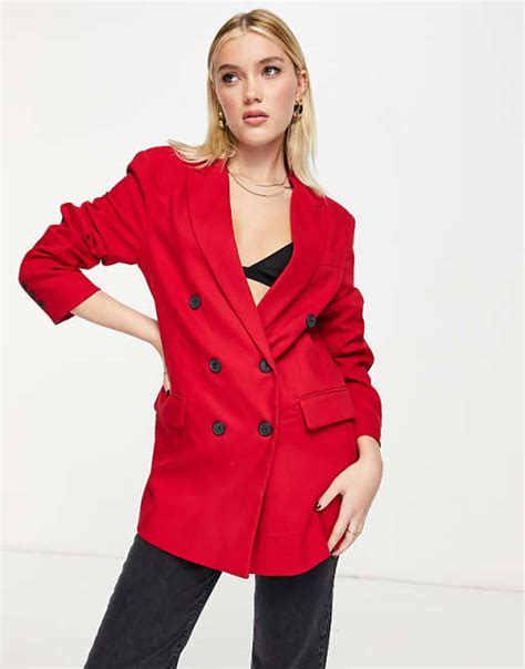 Stradivarius Double Breasted Dad Blazer In Red Asos