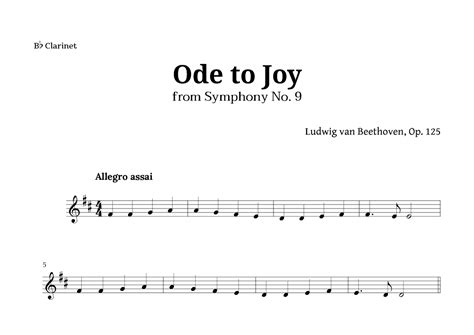 Ode To Joy By Beethoven For Clarinet Arr Langanho By Beethoven Sheet