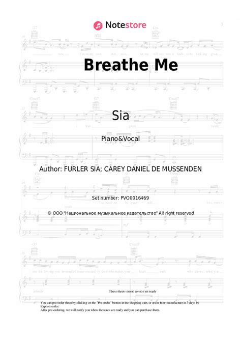 Breathe Me piano sheet music and voice Sia in Note-Store.com | Piano ...