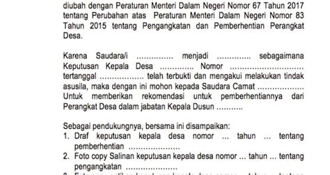 Contoh Surat Permohonan Rekomendasi Pemberhentian Perangkat Desa