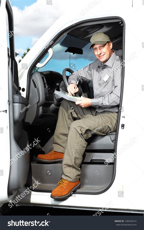 Smiling Truck Driver Car Delivery Cargo Stock Photo 128529314