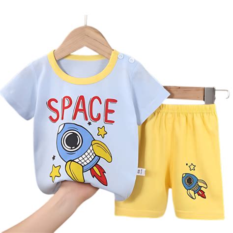 Sky Blue Rocket Printed Kids Short Sleeve Kids Wear Nobita Collection