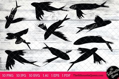 Flying Fish Silhouettes Clipart Clip Art(AI, EPS, SVGs,