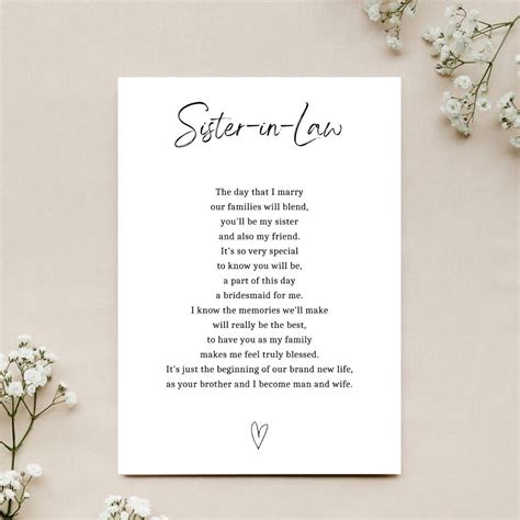 Sister In Law Wedding Day Poem Sister In Law Gift From Bride Etsy