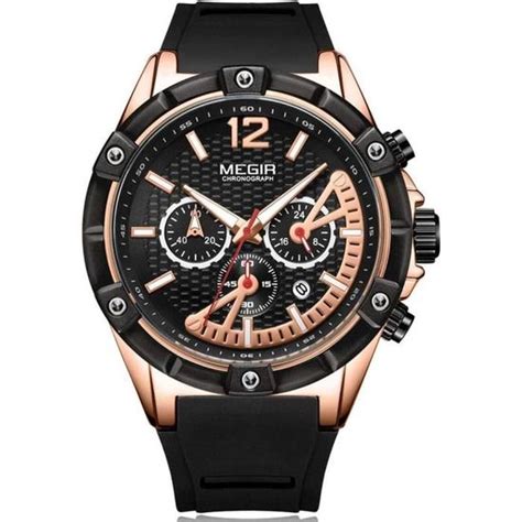 Megir Montre Homme De Luxe Or Rose Xl Grand Cadran Bracelet Silicone