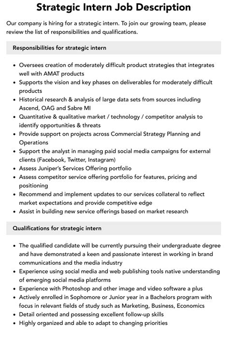 Strategic Intern Job Description Velvet Jobs