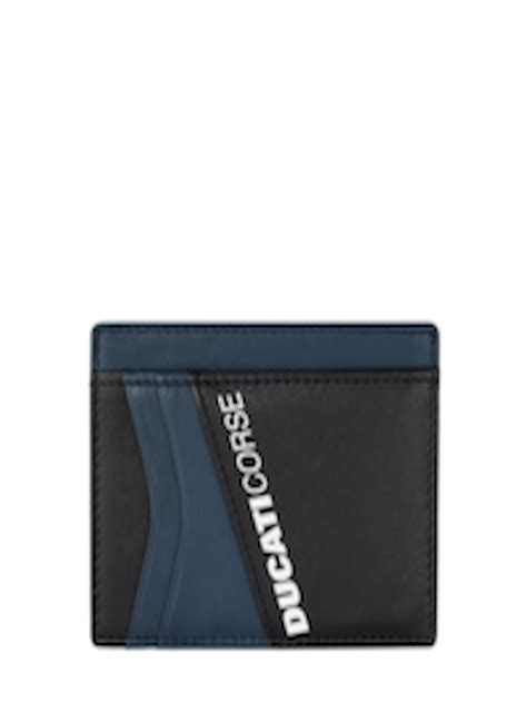 Buy Ducati Corse Men Black And Blue Colourblocked Leather Card Holder