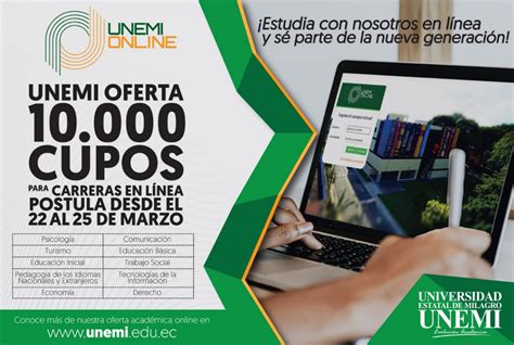 UNEMI OFERTA 10 000 CUPOS PARA CARRERAS EN LÍNEA UNEMI