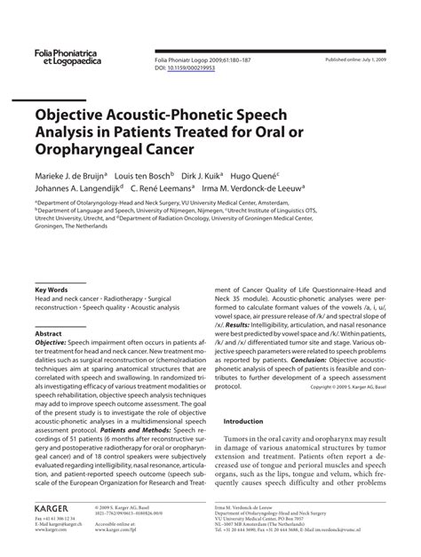 PDF Objective Acoustic Phonetic Speech Analysis In Patients Treated