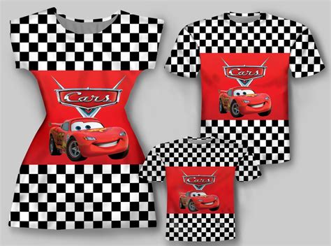 Kit 3 Peças Vestido Camiseta Tema Relâmpago Carros 01 Elo7