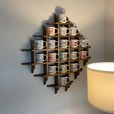 Natural Wooden Coffee Cup Mug Rack With Shelf.tea Cup Holder,rustic ...