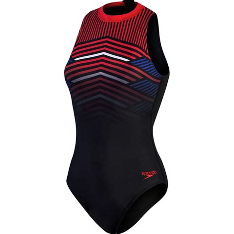 Speedo Printed Hydrasuit Womens Blackfed Redchroma Bluewhite