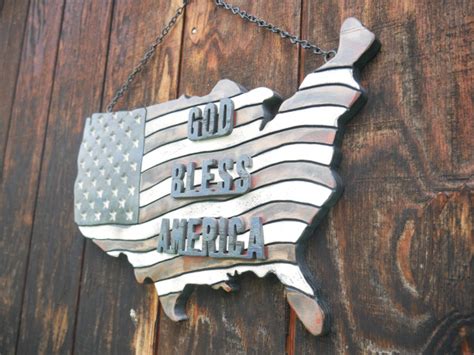 GOD BLESS AMERICA U S A American Flag Wooden Hanging Art Aftcra