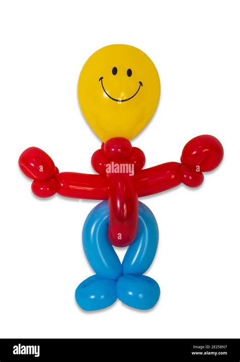 Balloons twisted into a human figure with smile, isolated on a white ...