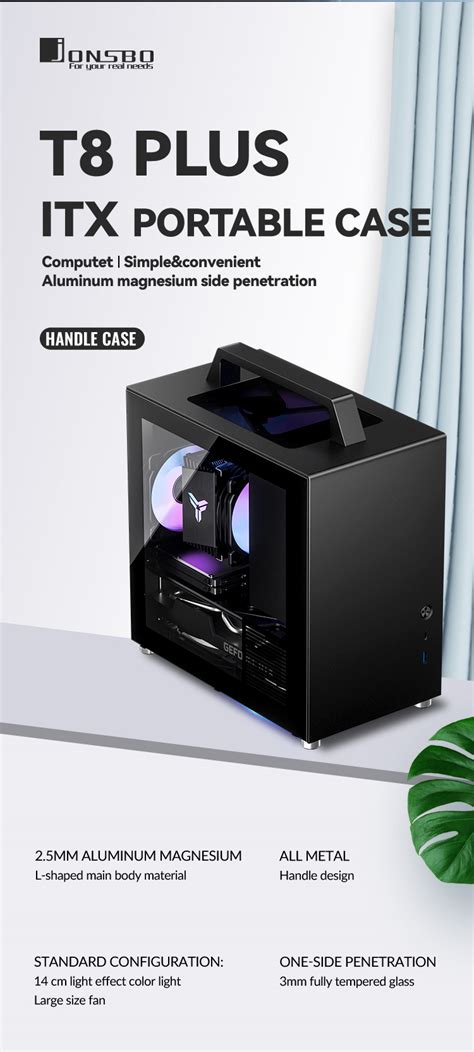 JONSBO T8 PLUS BLACK Mini ITX Tower Computer Case Portable Mini ITX