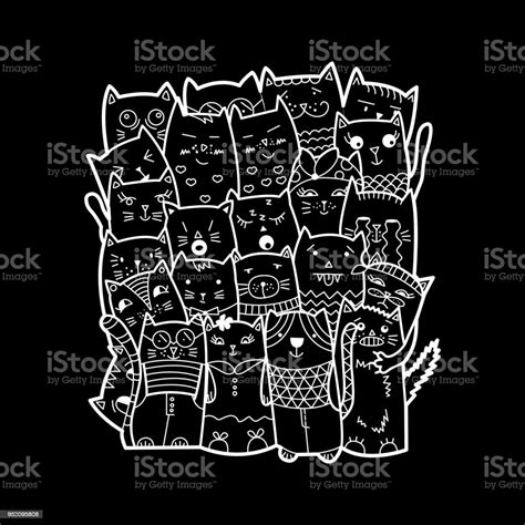 Cute Cats Doodle Style Stock Illustration Download Image Now Anger