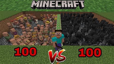 Minecraft 100 Villagers Vs 100 Wither Skeleton Youtube