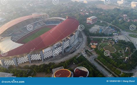 Aerial View The Largest Stadium Of Bekasi From Drone Indonesia