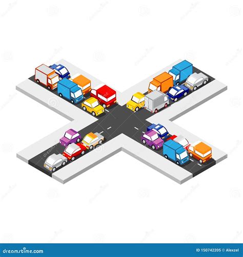 Isometric Crossroads Intersection Stock Vector Illustration Of Auto