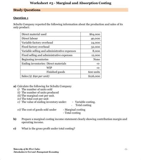 Solved Worksheet 5 Marginal And Absorption Costing Study Chegg