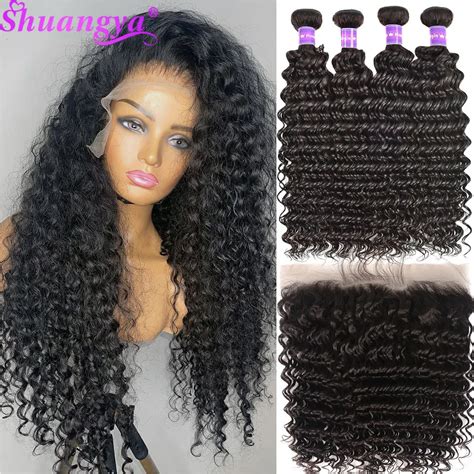 Brazilian Deep Wave Bundles With Frontal 100 Virgin Human Hair Bundles