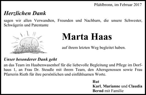 Traueranzeigen Von Marta Haas ZVW Trauer