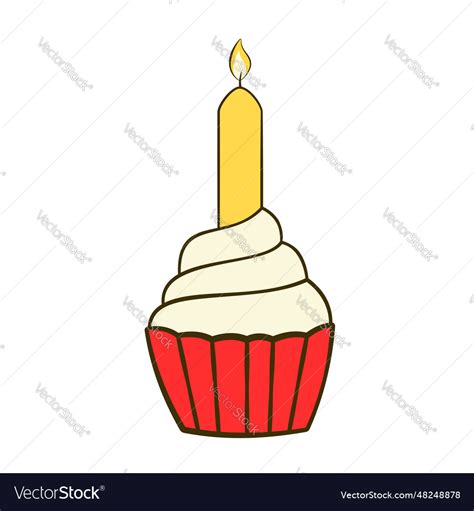 Cupcake with candle flat icon Royalty Free Vector Image