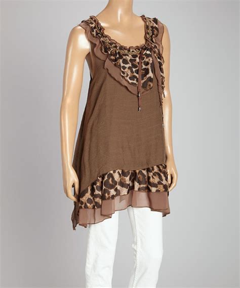 Love This Coffee And Black Leopard Linen Blend Sleeveless Tunic By Pretty