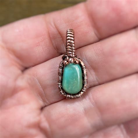 Small Turquoise Pendant Necklace With Woven Copper Wire Frame Etsy