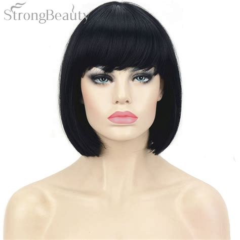 Strongbeauty Pulgadas Se Ora Negro Bob Pelucas Sint Tico Corto Recto