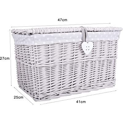 Woodluv Medium Grey Wicker Storage Basket Trunk Chest Hamper Lidded