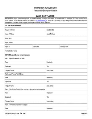 Fillable Online Tsa TSA Form 2602 Design OTA Applicatio Tsa Fax Email