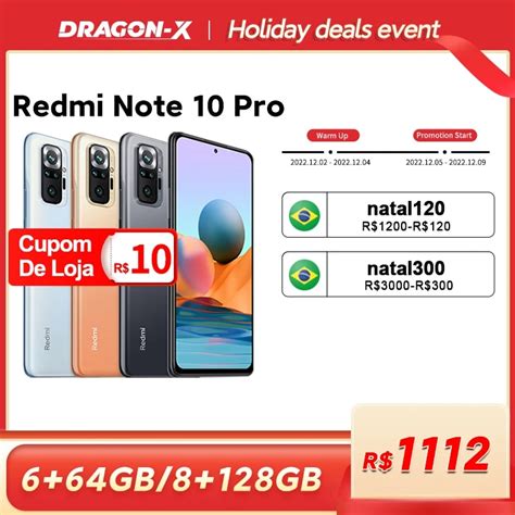 Versão global xiaomi redmi nota 10 pro 6gb 64gb 6gb 128gb smartphone