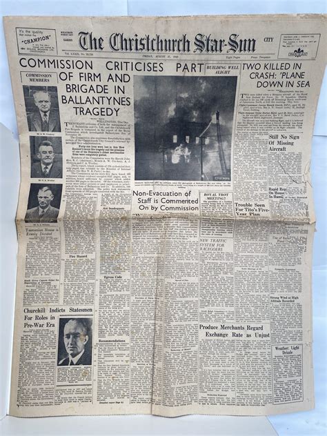 Old Newspaper The Christchurch Star Sun 27 August 1948 Ballantynes Fire