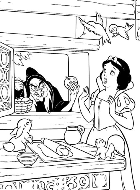 Dibujo De La Bruja Que Ofrece La Manzana A Blancanieves Para Colorear