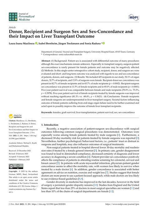 Pdf Donor Recipient And Surgeon Sex And Sex Concordance And Their