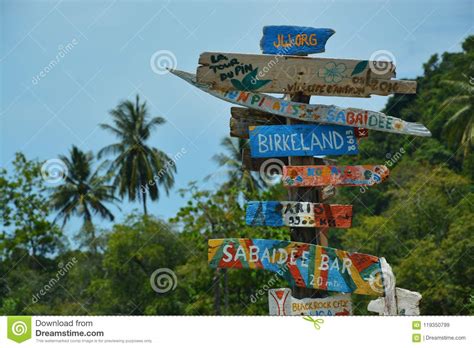 Colorful Beach Signpost In Thailand Editorial Stock Image Image Of