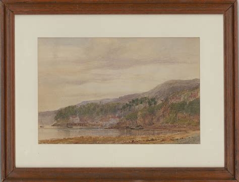 Early 20th Century Watercolour Coastal Scene With Mountain View