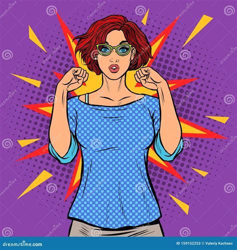 Strong Woman Beautiful Serious Nerd Girl Stock Vector Illustration