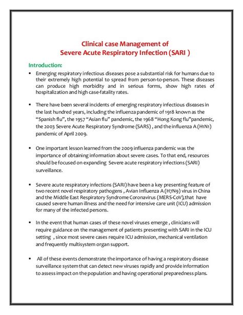 Clinical Case Management Of Severe Acute Respiratory Infection Sari