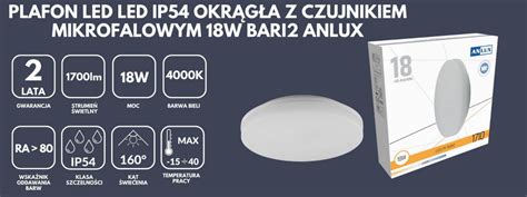 Plafon Led Led Ip54 Okrągła Z Czujnikiem Mikrofalowym 18W Bari2 Anlux