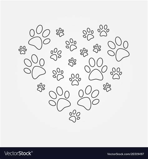 Heart with dog paw prints outline Royalty Free Vector Image