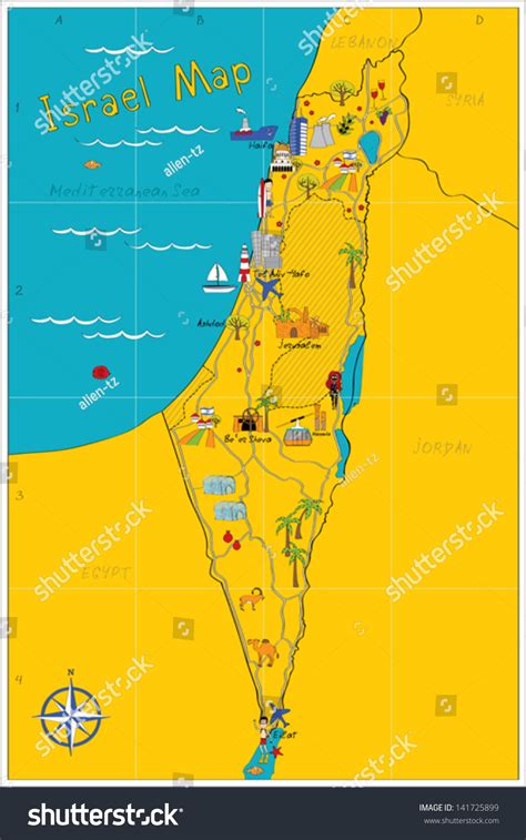 Map Israels Sights 스톡 벡터 사용료 없음 141725899 Shutterstock