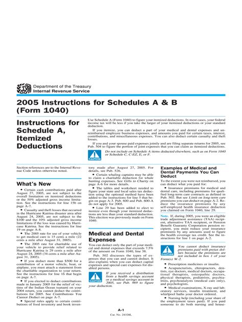 Fillable Online 2005 Instruction 1040 Schedule A And B Instructions For Schedules A And B Form