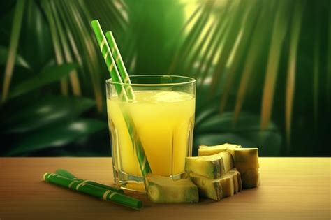 Premium AI Image A Glass Of Pineapple Juice With A Straw Next To It