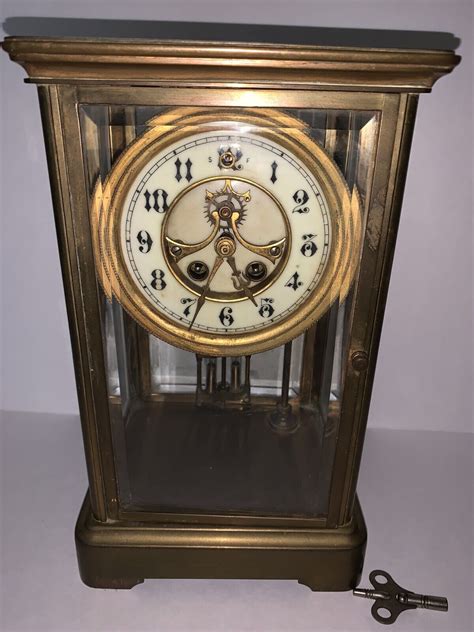 Gilbert Brass Mantle Clock Pat 1898 Mercury Pendulum Key Needs Repair