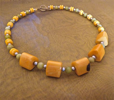 Yellow Tagua Seeds With Olive New Jade Natural Czech Glass Druk Beads