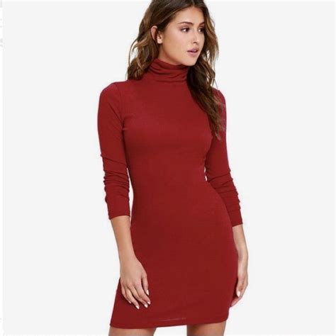 Nwot Ribbed Red Fall Turtleneck Bodycon Dress Red Long Sleeve Dress Red Long Sleeve Bodycon