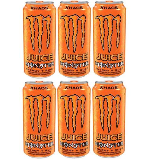 Kit 6 Energético Juice Monster Khaos Energy Suco 473Ml Bebidas